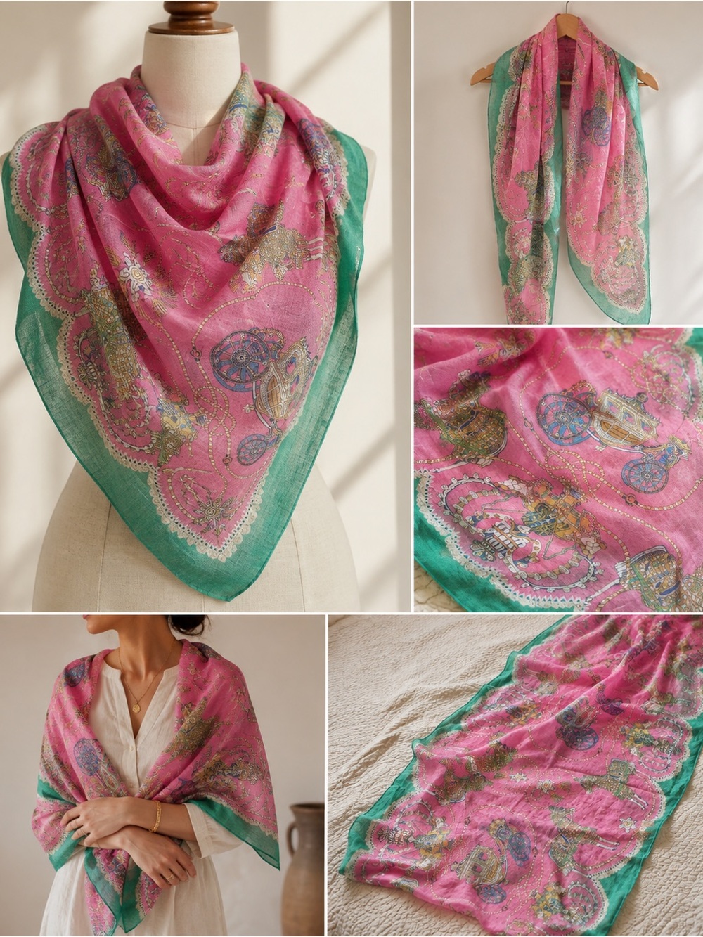 Horse and carriage large long scarf or shawl